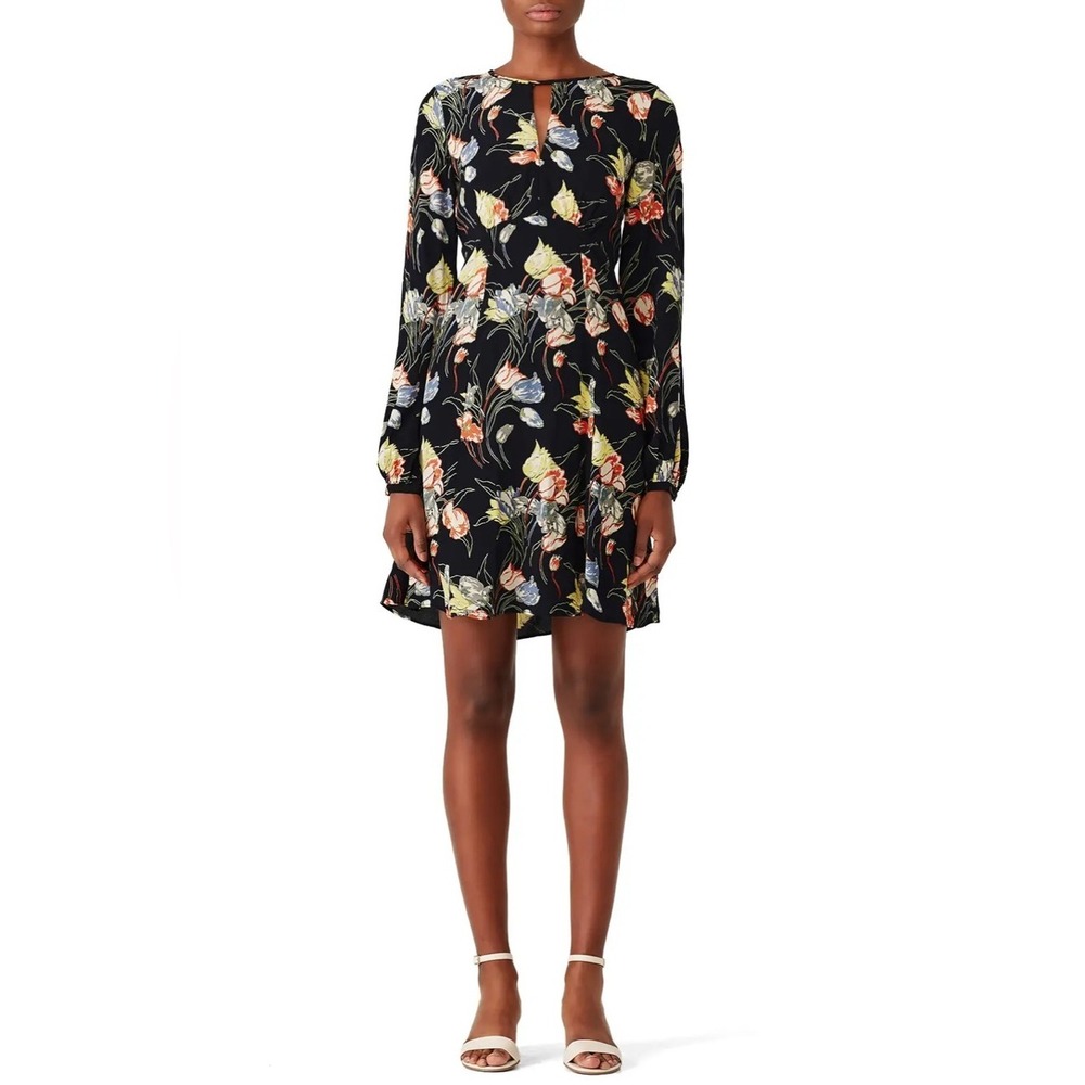 by TiMo Trailing Flowers Dress Vintage Floral Balloon Sleeve Black Medium
